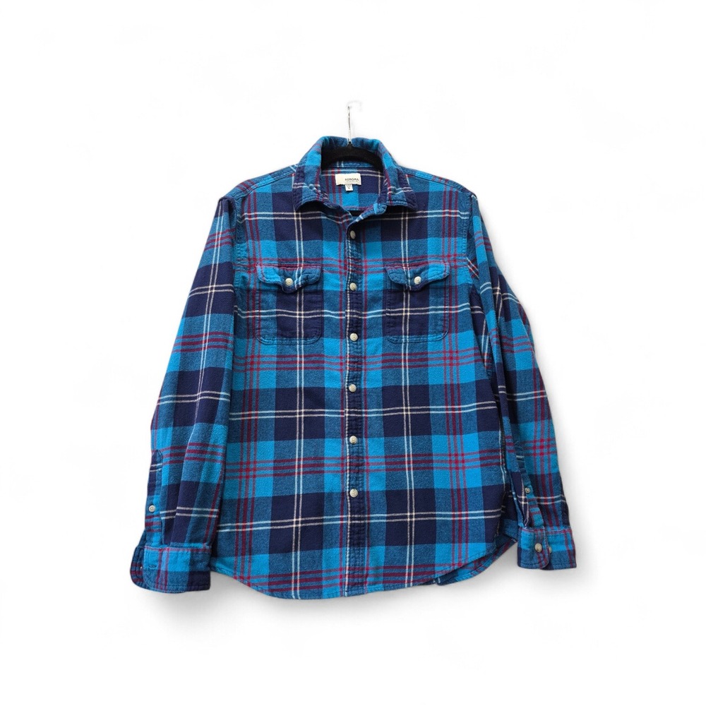 Sonoma Goods For Life Mens Blue Red Plaid Flannel Button Down Shirt Size Medium